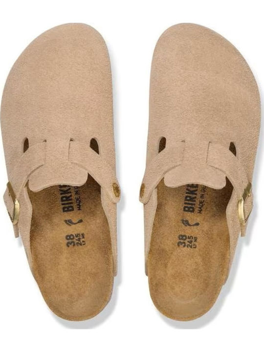 Boston Leather Winter Women's Slippers Beige