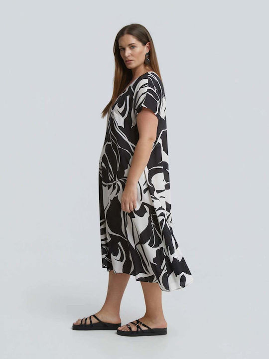 Rochie De Vară Pentru Femei Midi Cu Model Floral 8501.7231-negru