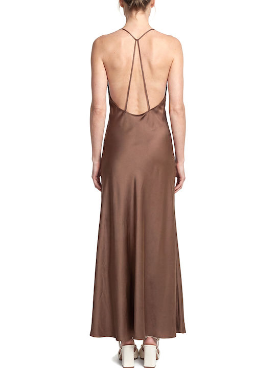 Twenty 29 Rochie Maxi De Seară De Vară Pentru Femei Satin Spate Deschis Maro Twenty-29