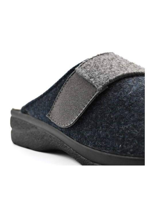 Leather Winter Men's Blue Slippers