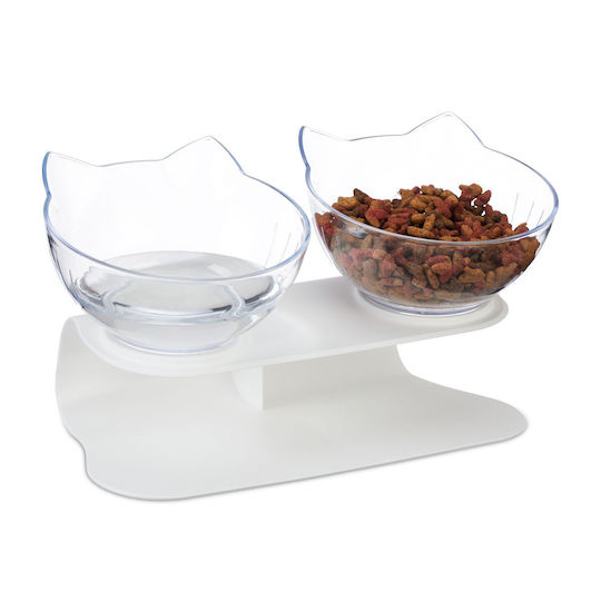 Relaxdays Bol Pentru Pisică 2x 27,5cm în Culoare Albă
