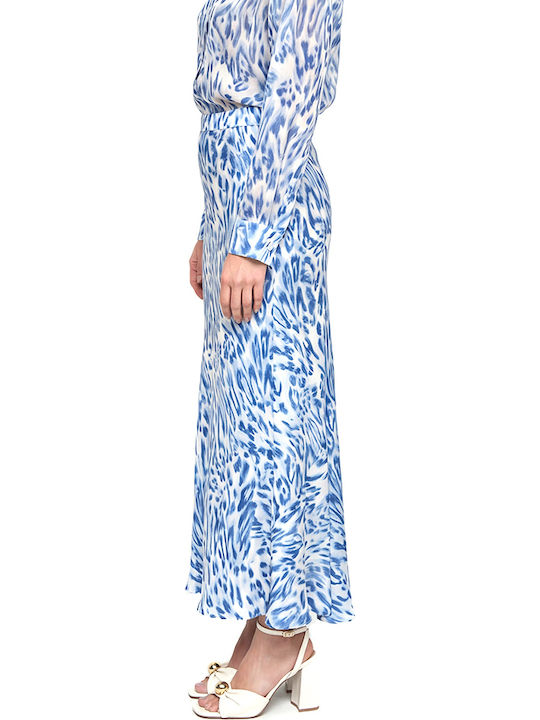 High Waist Midi Skirt Ecru Blue