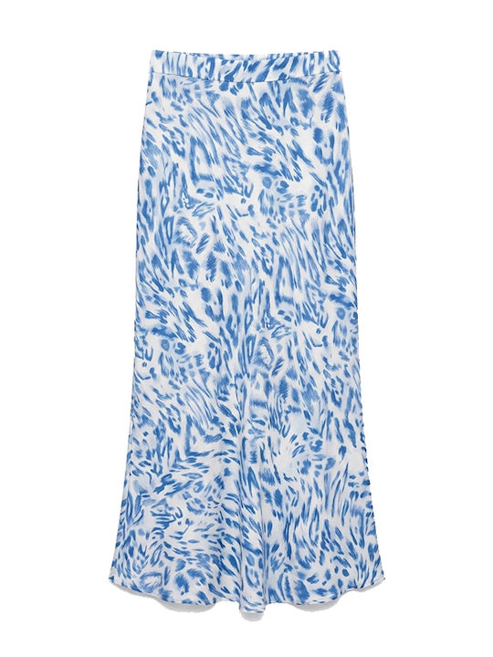 High Waist Midi Skirt Ecru Blue