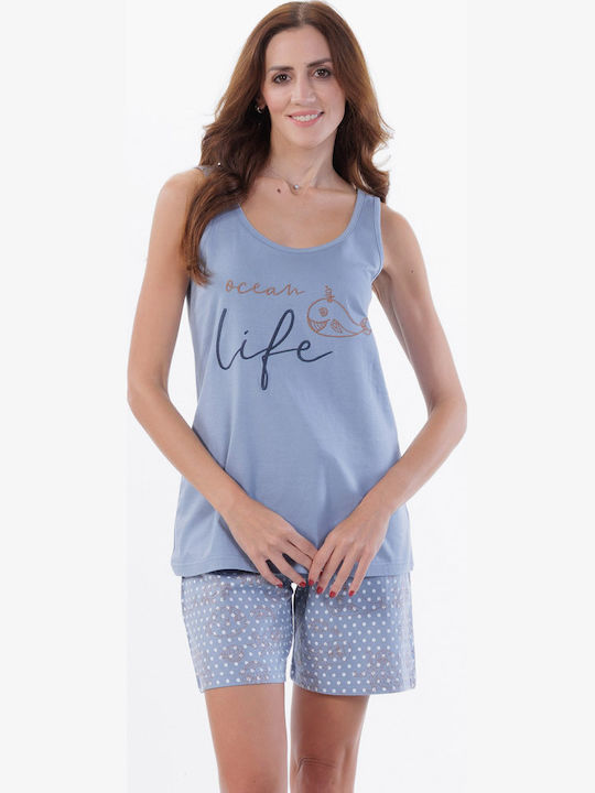 MEI Summer Women's Cotton Light Blue Pyjama Set