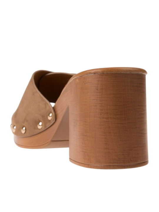 Mules With Heel In Brown Colour