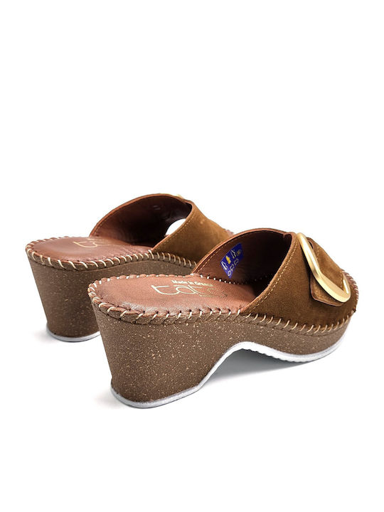 Leather Mules with Heel in Brown Colour