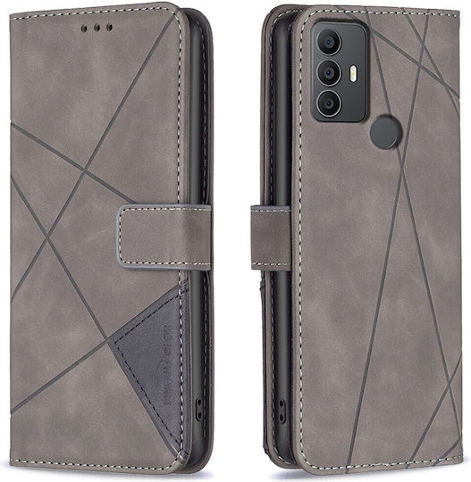Binfen Magnetic Buckle Rhombus Texture Book Tempered Glass Gray (TCL 306 / 305 / 30 SE / 30E) Case
