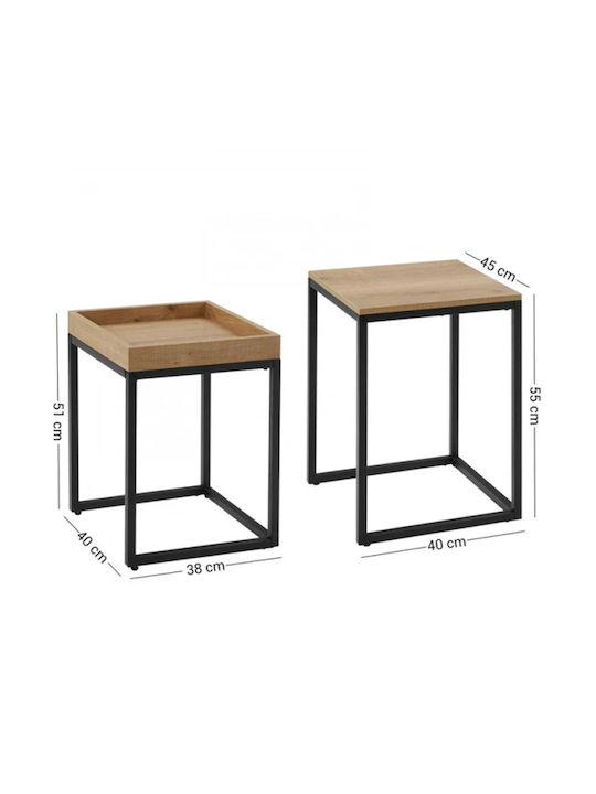 Side Table Wooden Black/Brown 2 Pieces L40xW45xH55cm