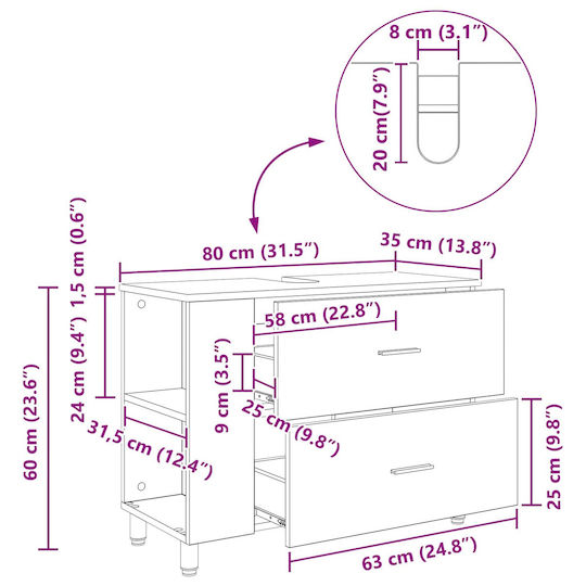 vidaXL Πάγκος χωρίς Νιπτήρα Μ80xΒ35xΥ60cm Δρυς