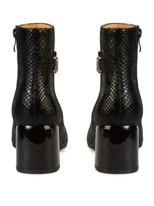 Leder Damen Stiefeletten mit Mittelhohem Absatz Schwarz
