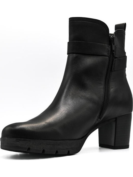 Leather Women's Ankle Boots with Medium Heel Black