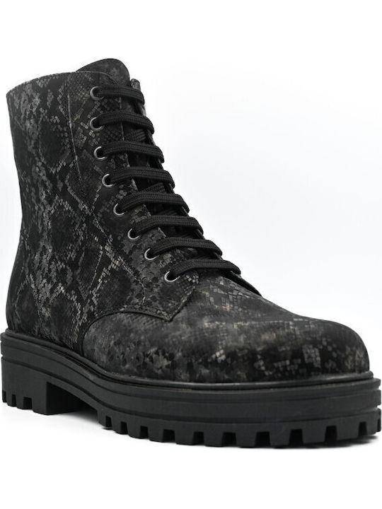 Leder Damen Stiefeletten Schwarz
