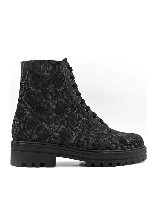 Leder Damen Stiefeletten Schwarz
