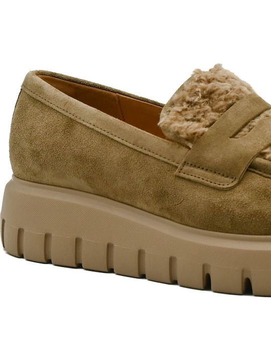 Δερμάτινα Γυναικεία Loafers σε Μπεζ Χρώμα