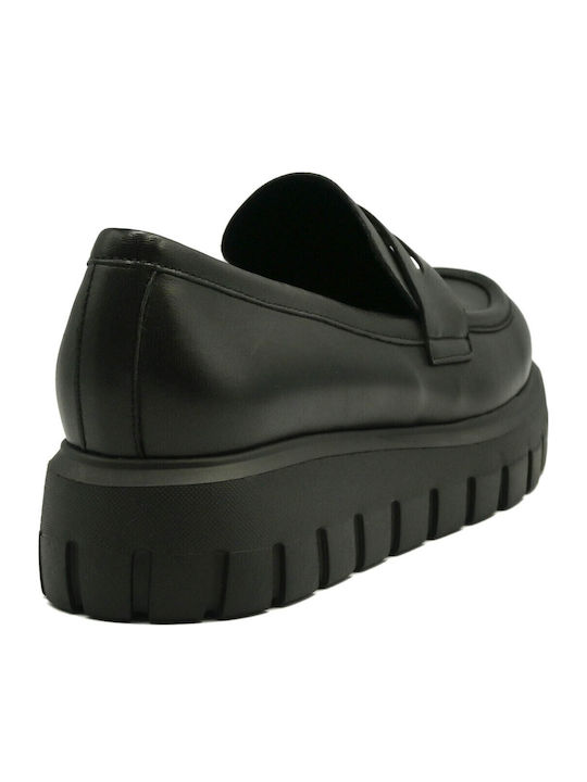 Leather Women's Loafers in Black Color