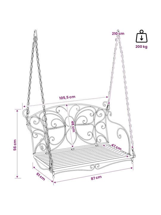Swing Armchair with Stand and Pillow Metallic White Load Capacity up to 200kg L105.5xW61xH56cm