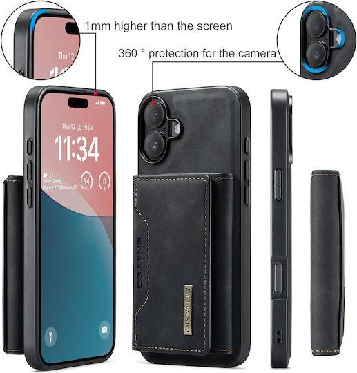 DG.MING Wallet Δερματίνης / Tempered Glass Μαύρο (iPhone 16)