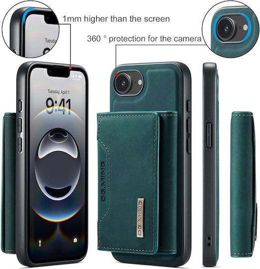 DG.MING Wallet Δερματίνης / Tempered Glass Πράσινο (iPhone 17e / 16e)