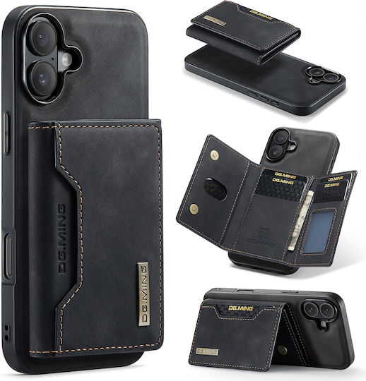 DG.MING Wallet Δερματίνης / Tempered Glass Μαύρο (iPhone 16)