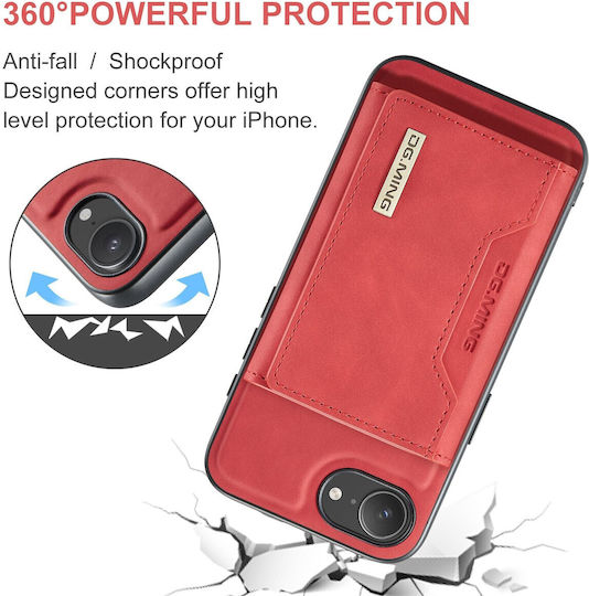 DG.MING Wallet Δερματίνης / Tempered Glass Κόκκινο (iPhone 17e / 16e)