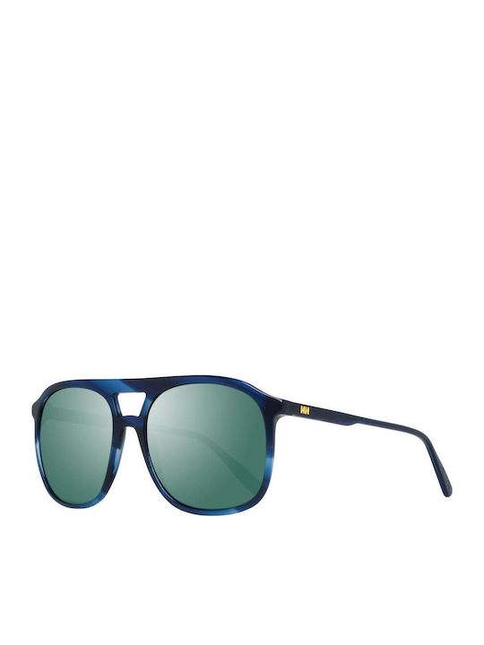 Helly Hansen Men's Sunglasses with Blue Plastic Frame and Silver Mirror Lens