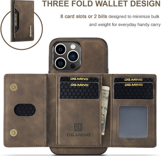DG.MING Wallet Δερματίνης / Tempered Glass Καφέ (iPhone 15 Pro Max)