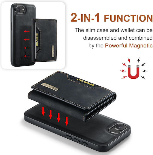 DG.MING Wallet Δερματίνης / Tempered Glass Μαύρο (iPhone 17e / 16e)