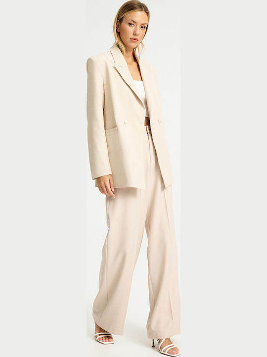 Mind Matter Women's Double Breasted Blazer Beige
