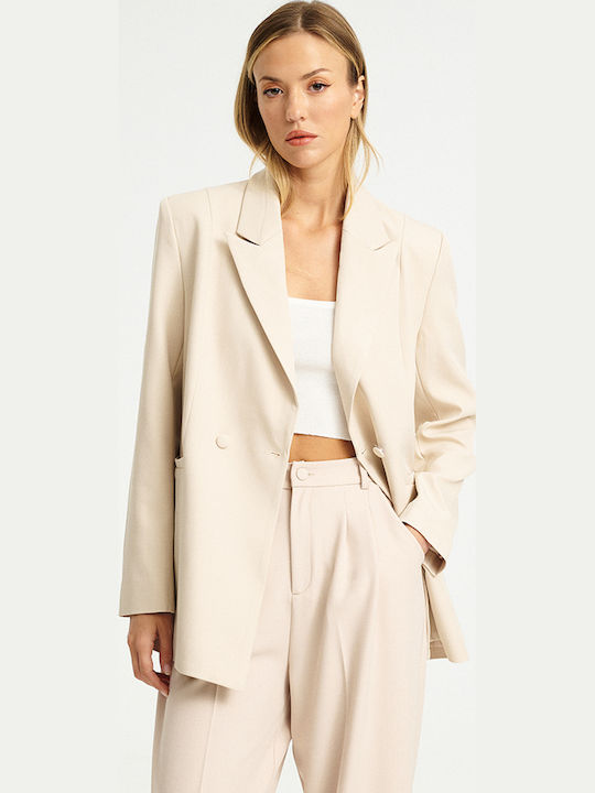 Mind Matter Women's Double Breasted Blazer Beige