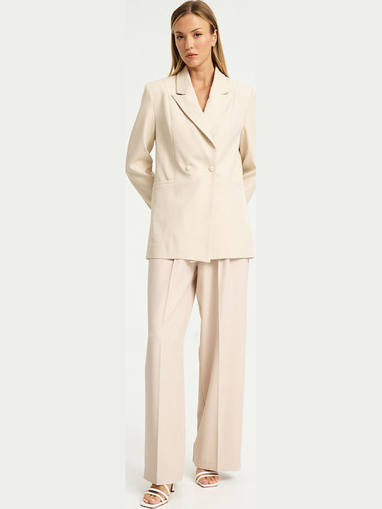 Mind Matter Women's Double Breasted Blazer Beige