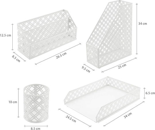 Desk Organizer Set 4 Pieces Office Document Holder Metal White