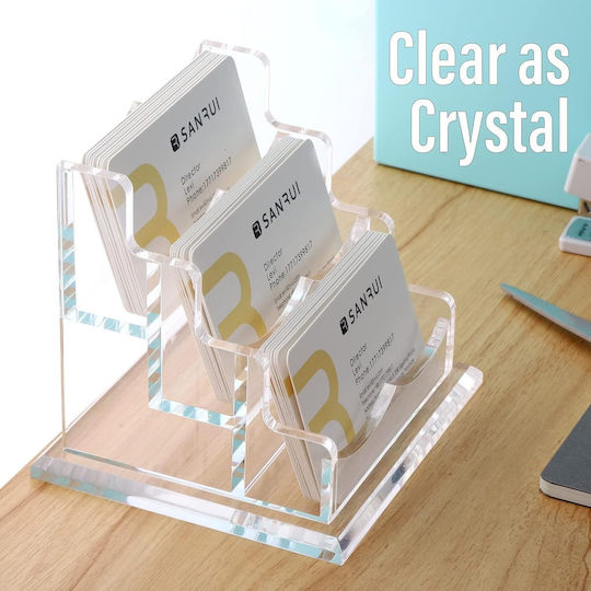 Modern Acrylic Business Card Holder Transparent 3-tier Desk Stand