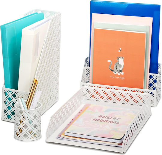 Desk Organizer Set 4 Pieces Office Document Holder Metal White