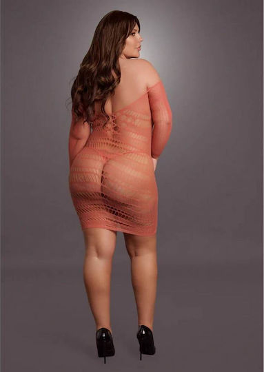 Le Désir Rotes Minikleid Mit Öffnungen Langärmliges Netz Minikleid Queen Size