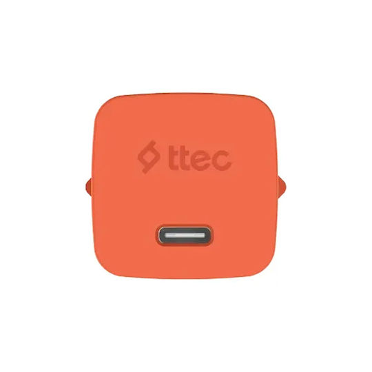 TTEC GaN Charger With USB-C Port And USB-C - USB-C Cable 45W Power Delivery Neon Orange SmartCharger