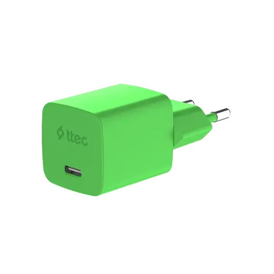 TTEC GaN Charger With USB-C Port And USB-C - USB-C Cable 45W Power Delivery Neon Green SmartCharger