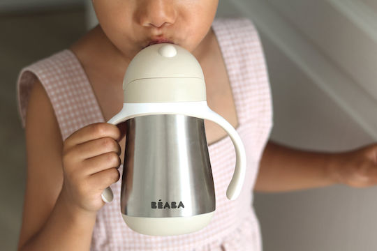 Beaba Toddler Cup with Handles and Straw Metal Beige 250ml for 36m+