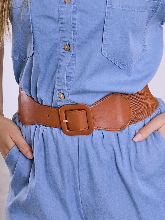 Celestino Women's Elastic Belt Leatherette Details Tabac Brown