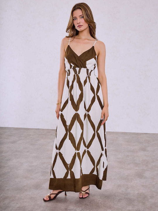 Celestino Women's Maxi Print Dress Smocked Brown