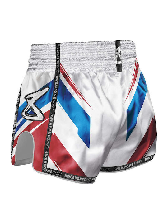 Muay Thai Shorts 8 Weapons Shift – White Navy Red