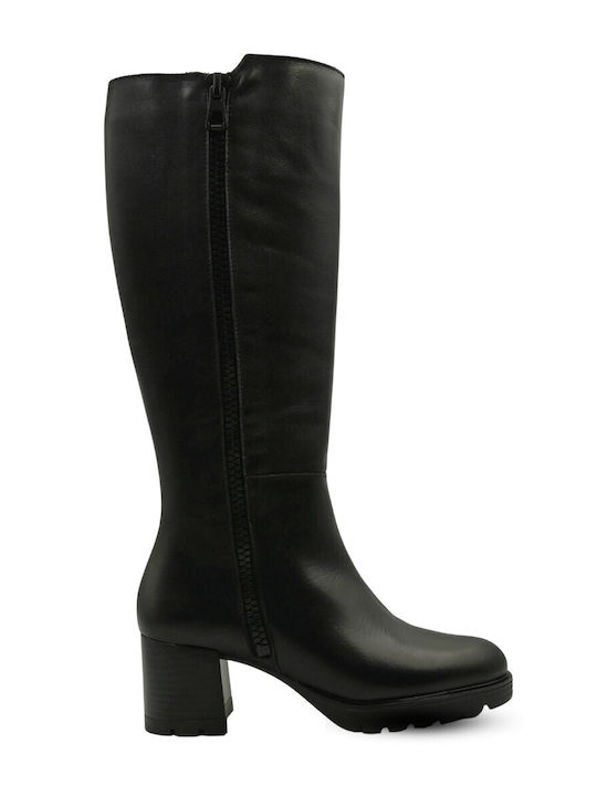 Leather Women's Boots with Medium Heel Black