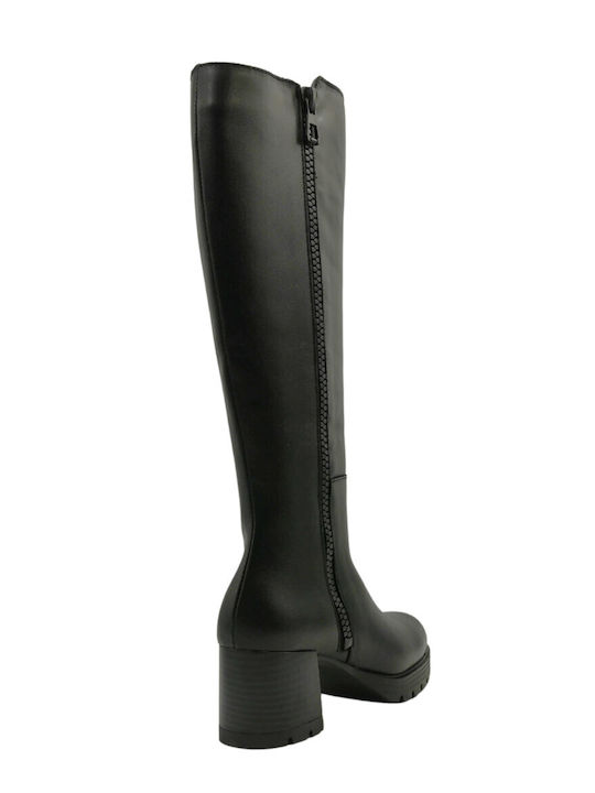 Leather Women's Boots with Medium Heel Black