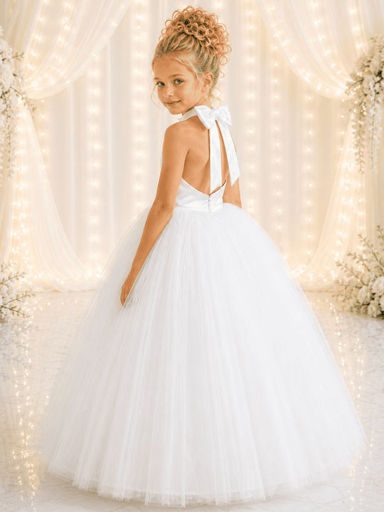 Girls Dress Sleeveless for Flower Girl White