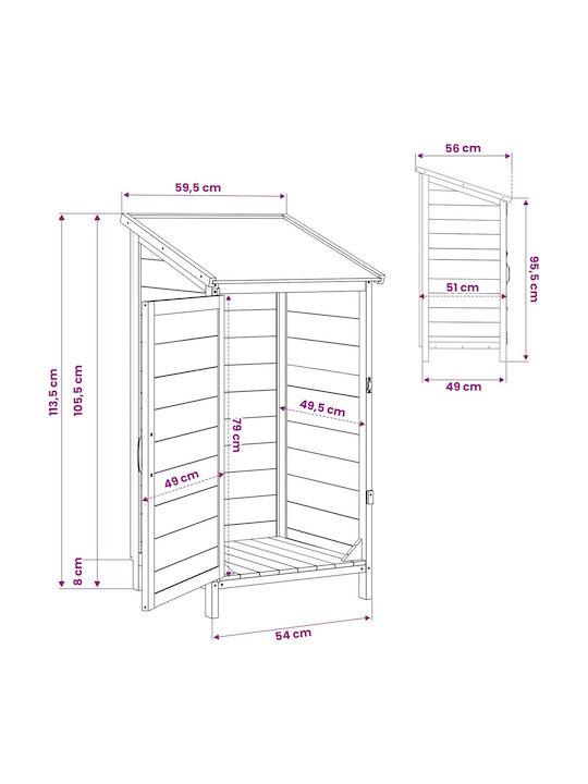 Wooden Garden Shed M0.59xW0.56xH1.135m