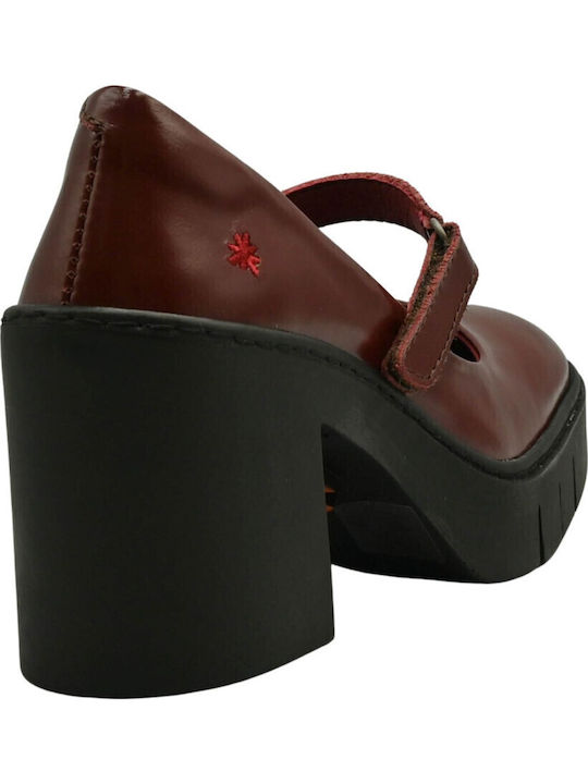 Leder Pumps mit Riemchen & Hochem Absatz Burgundisch