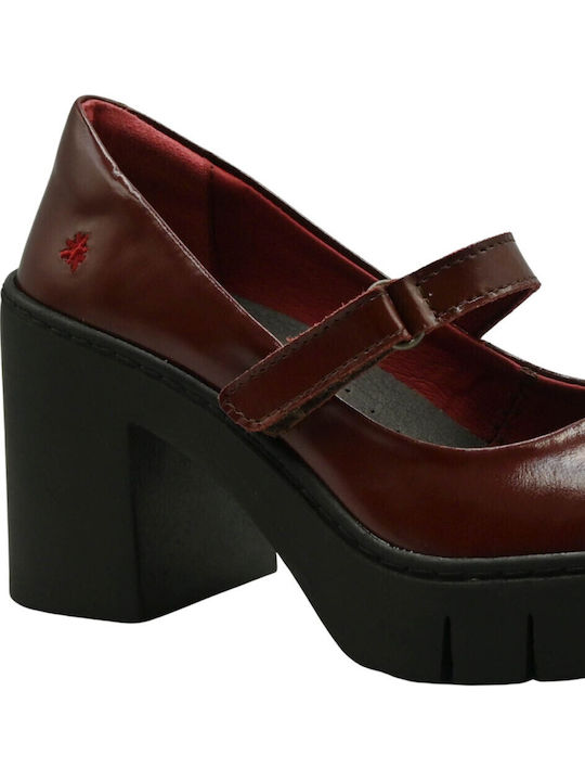 Leder Pumps mit Riemchen & Hochem Absatz Burgundisch