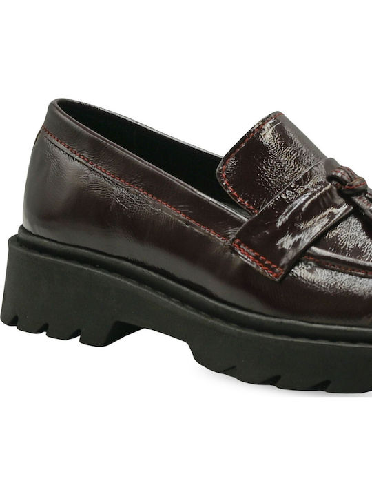 Patent Leather Women's Loafers In Burgundy Colour
