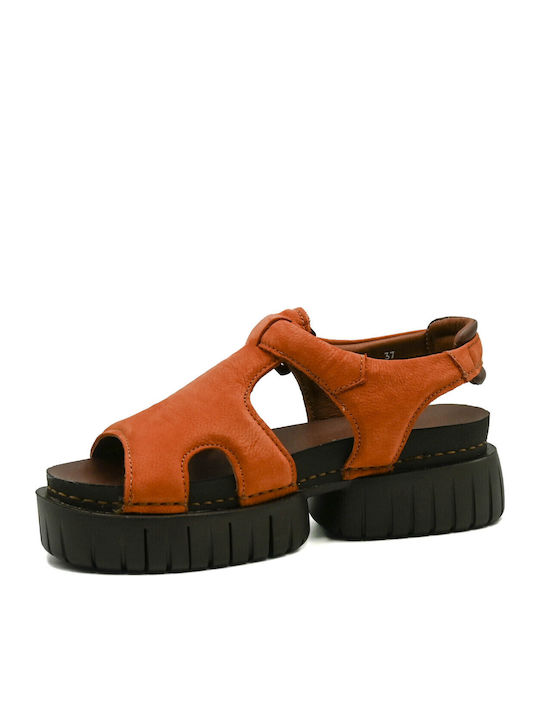 Leder Damen Anatomisch Flache Sandalen Tabac