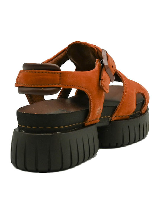 Leder Damen Anatomisch Flache Sandalen Tabac