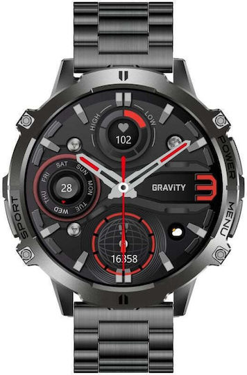Gravity GT42-5 Неръждаема Стомана 53мм Смарт Часовник с Пулсомер Черен